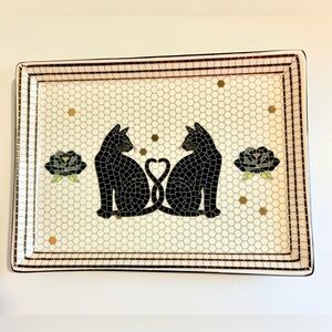 Anthropologie Bistro Tile Black Cat Vanity Tray Halloween